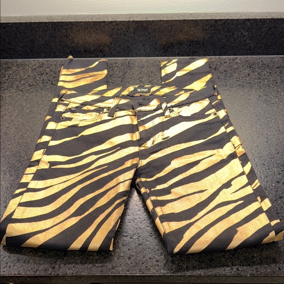 Hudson Jeans Denim - Hudson Jeans Women’s Black & Gold Tiger-Stripe Skinny Jeans